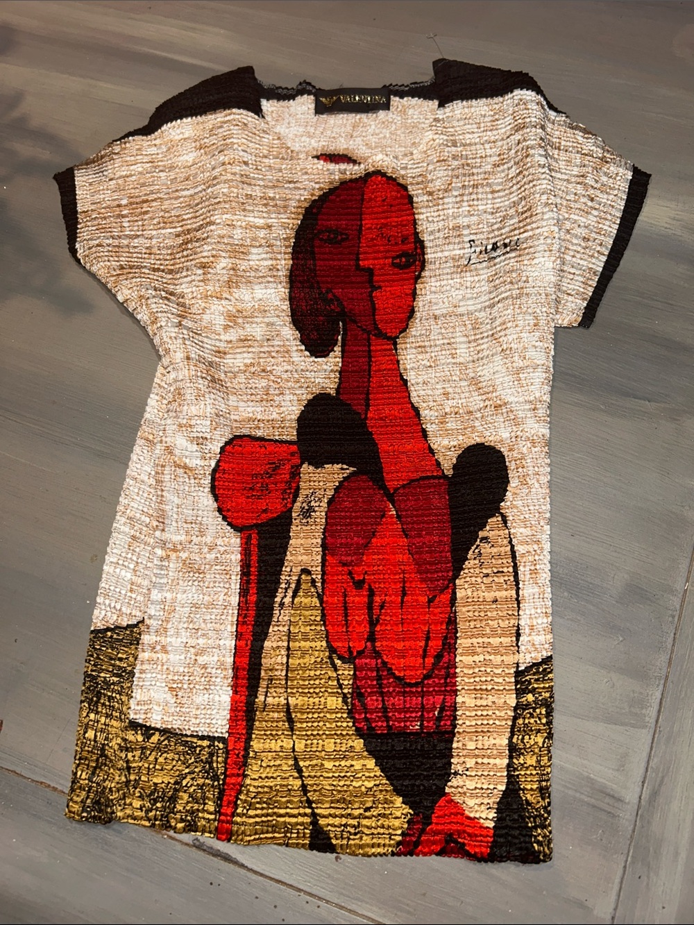 Valentina Women’s Red, Gold & Black Abstract Figure Textile Wall Art Blouse